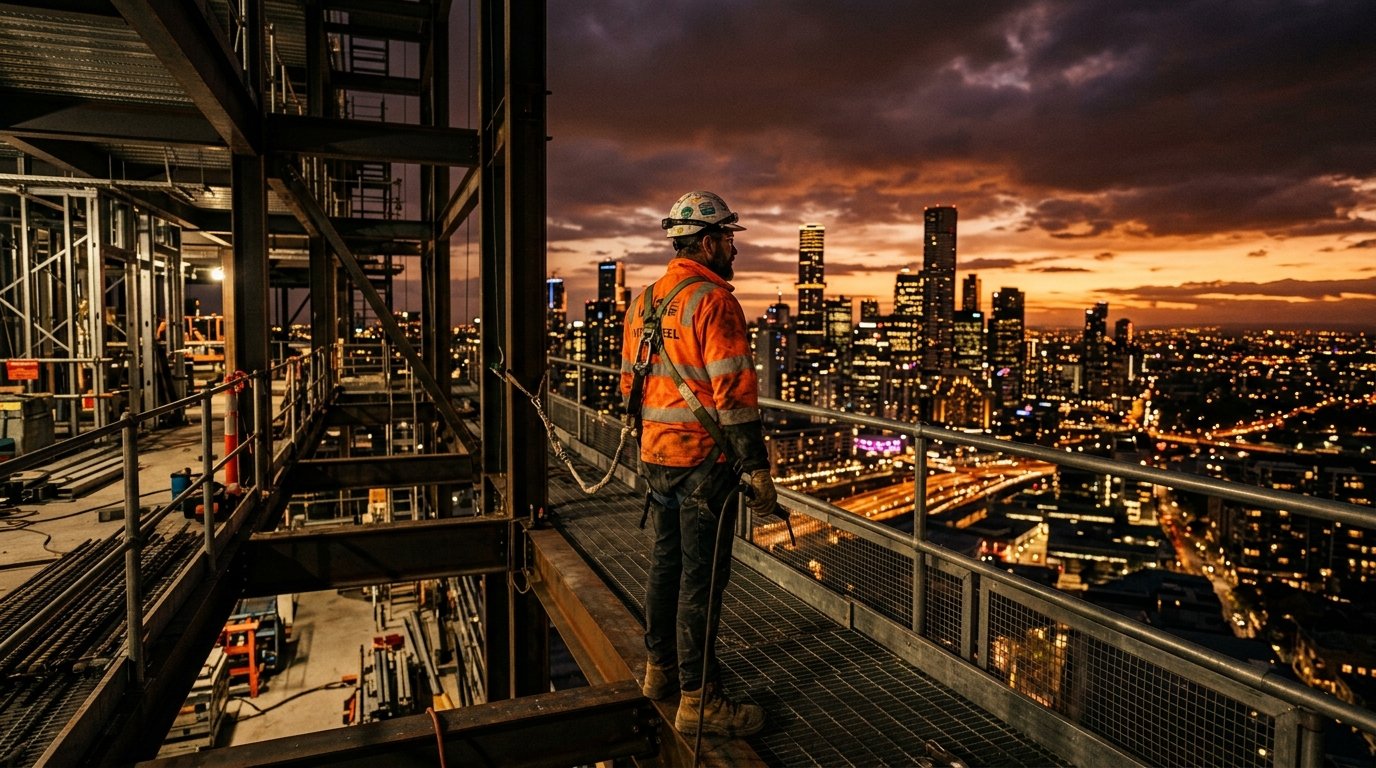 First Nation Steel team on site at sunset